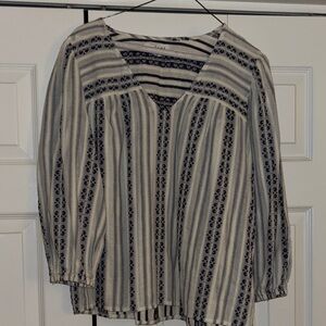 Velvet by Graham & Spencer Navy and Cream Patterned Blouse